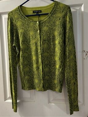 Express Lime Green Snake Print Button-Up Sweater